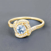 Bids.com 0.46 Carat Genuine Aquamarine and White Diamond 14K Yellow Gold Ring Rings