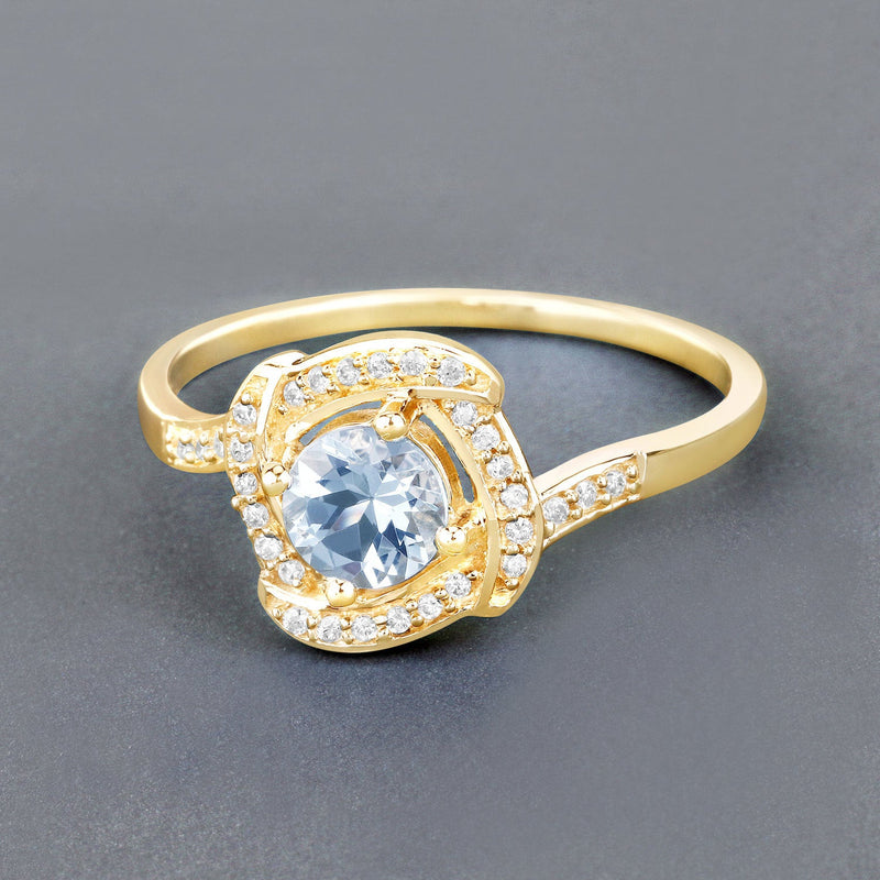 Bids.com 0.46 Carat Genuine Aquamarine and White Diamond 14K Yellow Gold Ring Rings