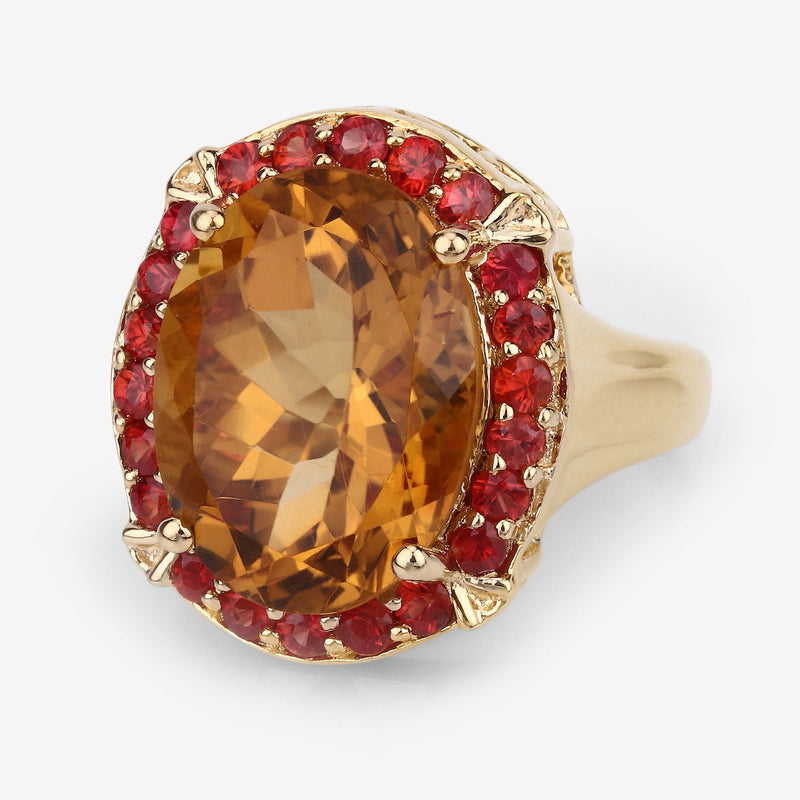 Bids.com 9.38 Carat Genuine Citrine and Orange Sapphire .925 Sterling Silver Ring Rings