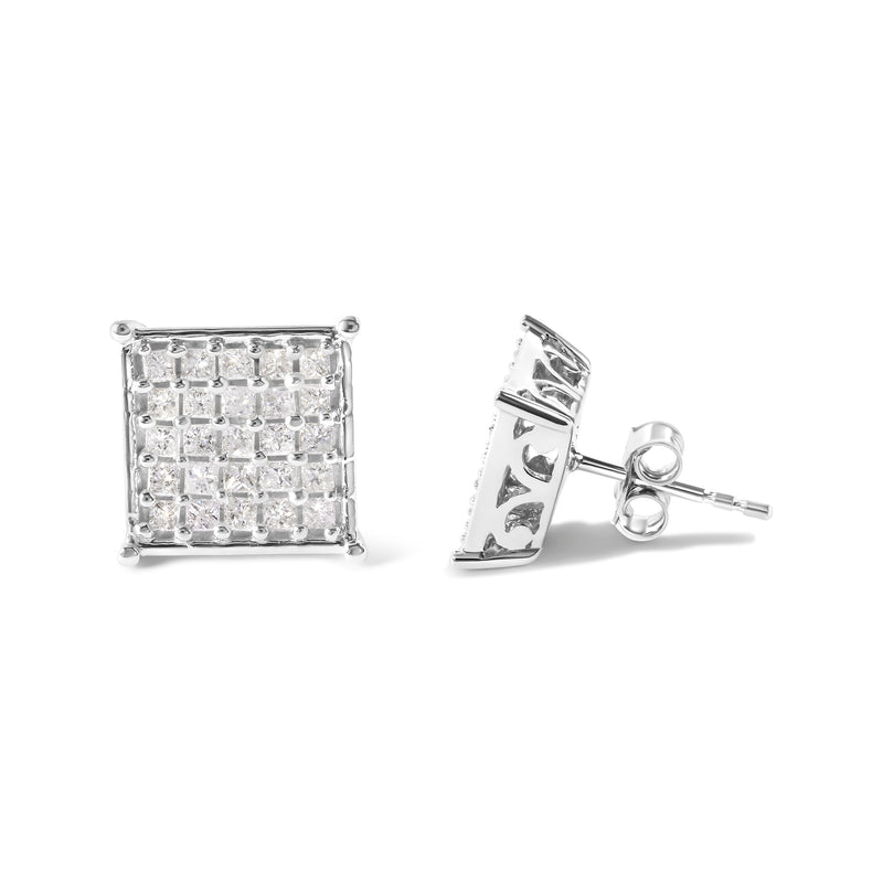 Bids.com 10K White Gold 3/4 Cttw Princess Diamond Composite Stud Earrings (I-J Color, I1-I2 Clarity) Earrings