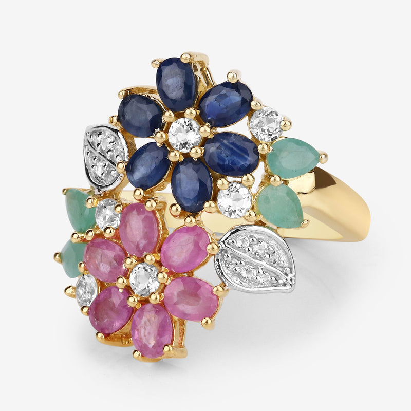 Bids.com 3.65 Carat Genuine Multi Stones .925 Sterling Silver Ring Rings