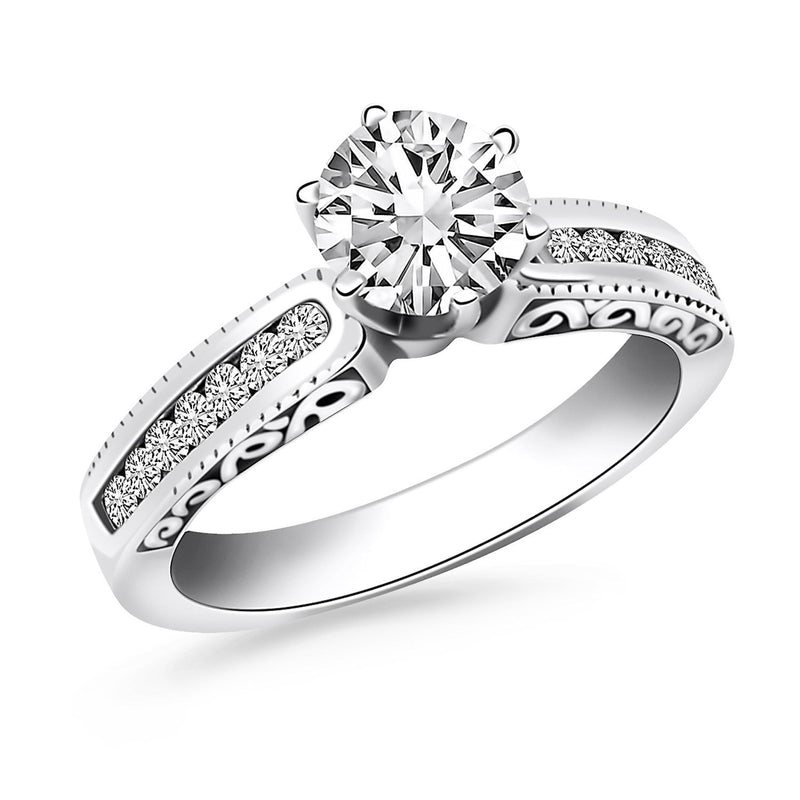 Bids.com 14k White Gold Channel Set Engagement Ring with Engraved Sides Rings