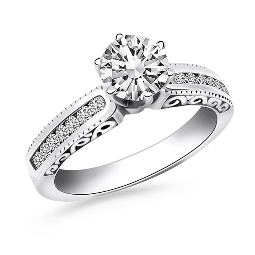 Bids.com 14k White Gold Channel Set Engagement Ring with Engraved Sides Rings