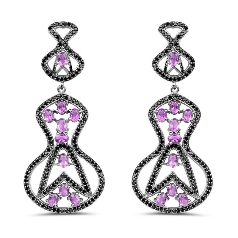 Bids.com 5.30 Carat Genuine Amethyst and Black Spinel .925 Sterling Silver Earrings Earrings