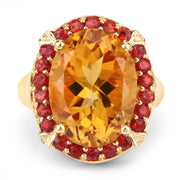 Bids.com 9.38 Carat Genuine Citrine and Orange Sapphire .925 Sterling Silver Ring Rings