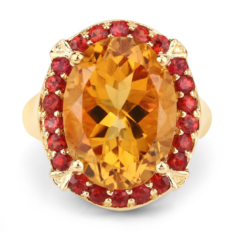 Bids.com 9.38 Carat Genuine Citrine and Orange Sapphire .925 Sterling Silver Ring Rings
