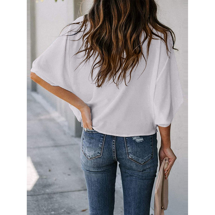 Cowl Neck Three-Quarter Sleeve Blouse