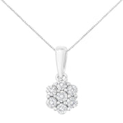 Bids.com 14K White Gold 1/2 cttw Prong Set Round-Cut Diamond 7 Stone Floral Cluster 18" Pendant Necklace (H-I Color, I1-I2 Clarity) Necklaces