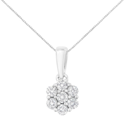 Bids.com 14K White Gold 1/2 cttw Prong Set Round-Cut Diamond 7 Stone Floral Cluster 18" Pendant Necklace (H-I Color, I1-I2 Clarity) Necklaces