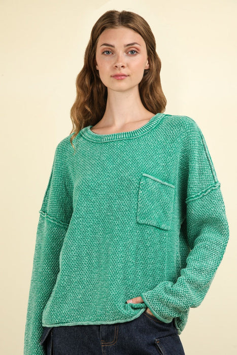 Mineral Washed Exposed Seam Knit Top