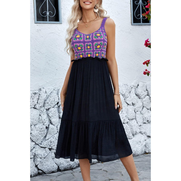 Openwork Wide Strap Midi Dress