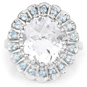 Bids.com 5.90 Carat Genuine Crystal Quartz and Swiss Blue Topaz .925 Sterling Silver Ring Rings