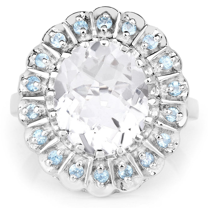 Bids.com 5.90 Carat Genuine Crystal Quartz and Swiss Blue Topaz .925 Sterling Silver Ring Rings