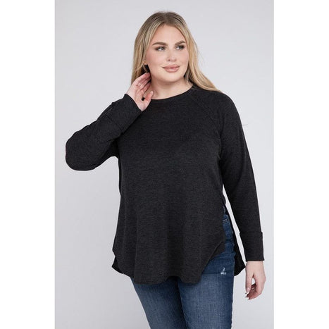 Plus Melange Baby Waffle Long Sleeve Top