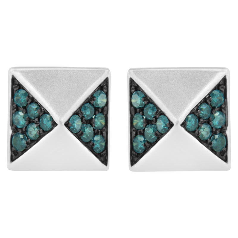 Bids.com 14K White Gold 1/4 Cttw Treated Blue Diamond Pyramid Stud Earring (Blue Color, SI1-SI2 Clarity) Earrings