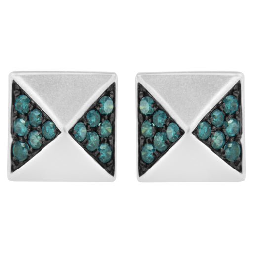 Bids.com 14K White Gold 1/4 Cttw Treated Blue Diamond Pyramid Stud Earring (Blue Color, SI1-SI2 Clarity) Earrings