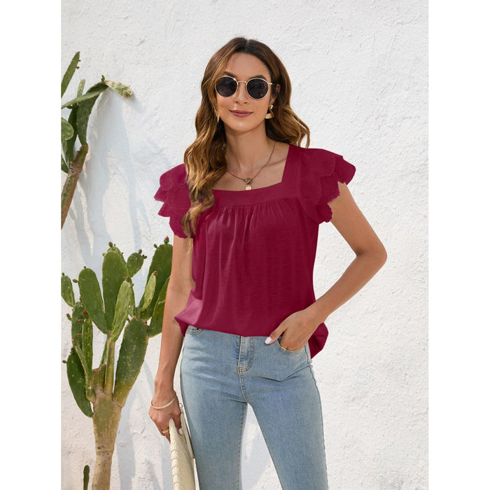 Ruffled Square Neck Cap Sleeve Blouse