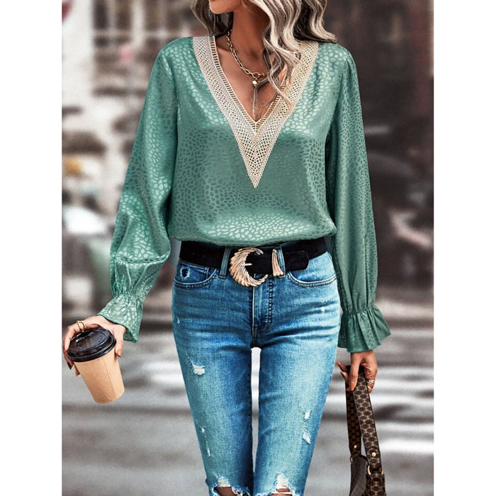 V-Neck Flounce Sleeve Blouse