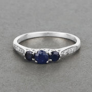 Bids.com 0.56 Carat Genuine Blue Sapphire and White Diamond 14K White Gold Ring Rings