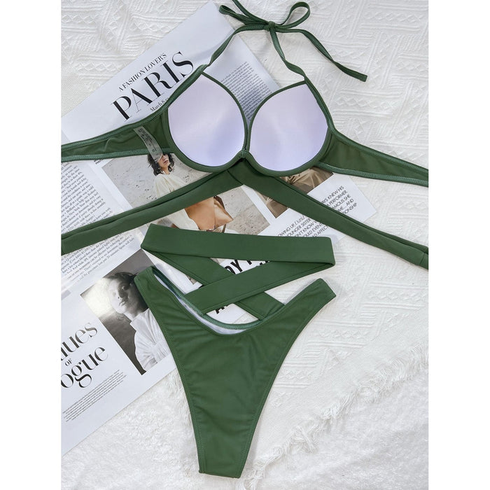 Crisscross Halter Neck Bikini Set