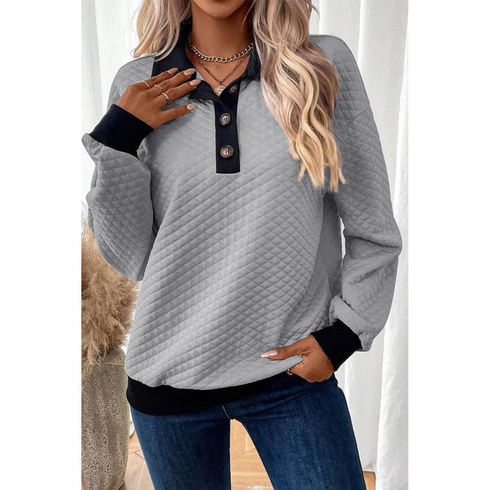 Textured Collared Neck Long Sleeve Top