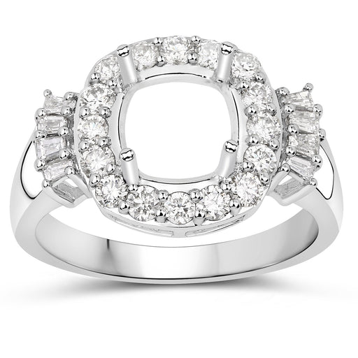 Bids.com 0.73 Carat Genuine White Diamond 14K White Gold Semi Mount Ring - holds 8x8mm Cushion Gemstone Rings