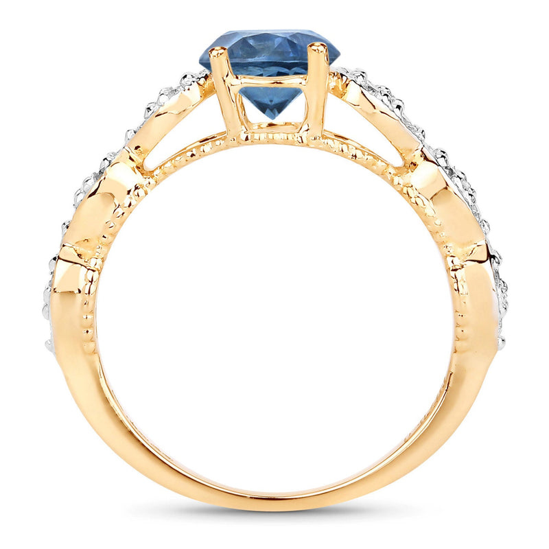 Bids.com 1.27 Carat Genuine Blue Sapphire and White Diamond 14K Yellow Gold Ring Rings