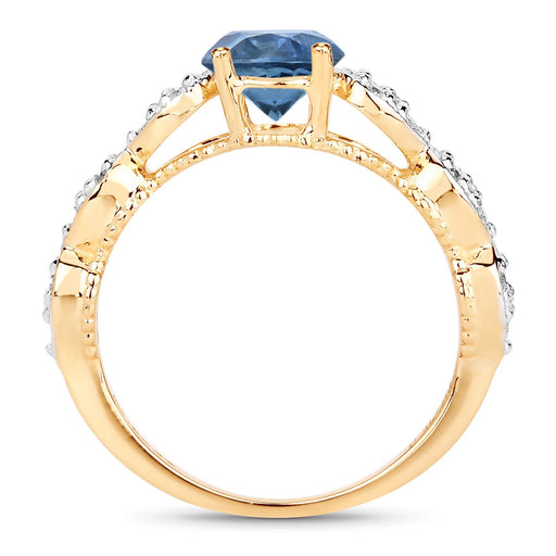 Bids.com 1.27 Carat Genuine Blue Sapphire and White Diamond 14K Yellow Gold Ring Rings
