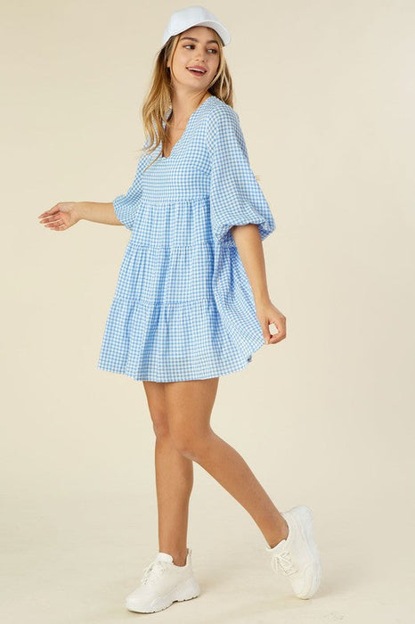 Gingham Checked Tiered Dress