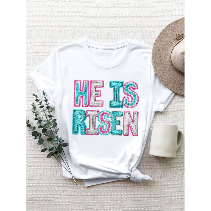 He Is Risen Sequin Round Neck T-Shirt