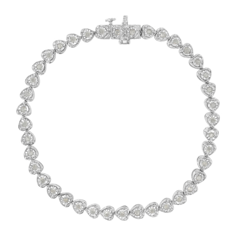 Bids.com .925 Sterling Silver 1.0 Cttw Miracle Set Diamond Heart-Link 7" Tennis Bracelet (I-J Color, I2-I3 Clarity) Bracelets