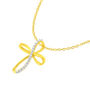 Bids.com 10K Yellow Gold Plated .925 Sterling Silver Diamond Accent Cross Ribbon 18" Pendant Necklace (I-J Color, I2-I3 Clarity) Necklaces