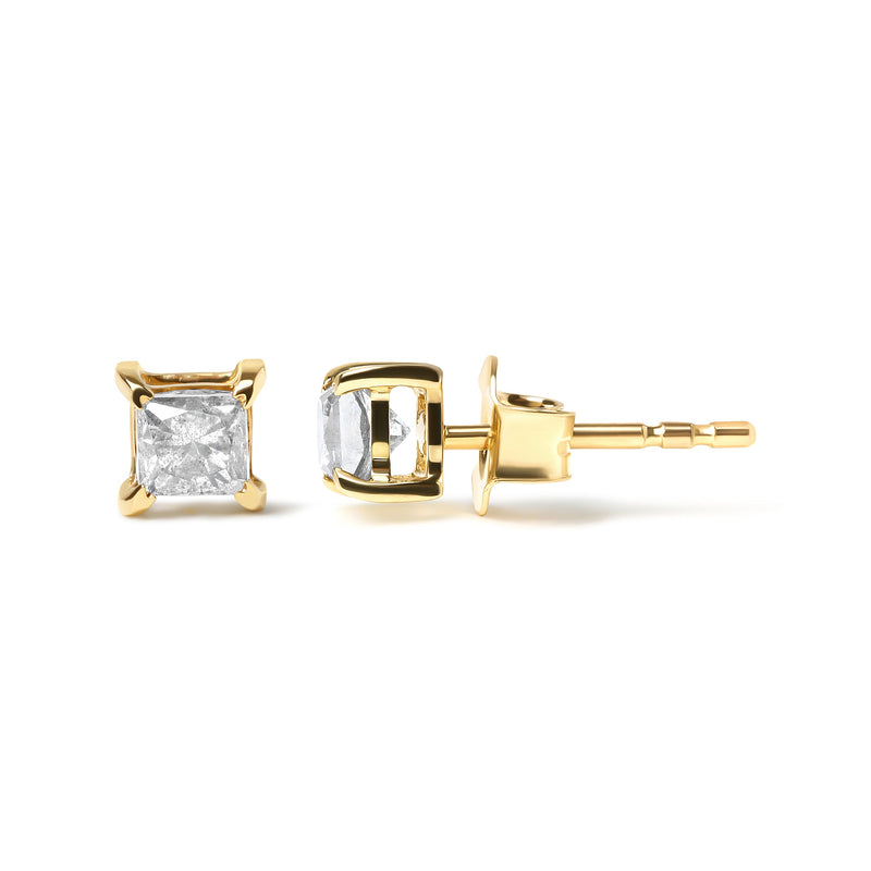 Bids.com 14K Yellow Gold 5/8 Cttw Princess Natural Brown Color Diamond 4-Prong Stud Earrings (Brown Color, VS2-SI1 Clarity) Earrings