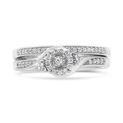 Bids.com .925 Sterling Silver 1/4 Cttw Diamond Halo and Swirl Engagement Ring and Wedding Band Set (I-J Color, I3 Clarity)- Ring Size 7 Rings