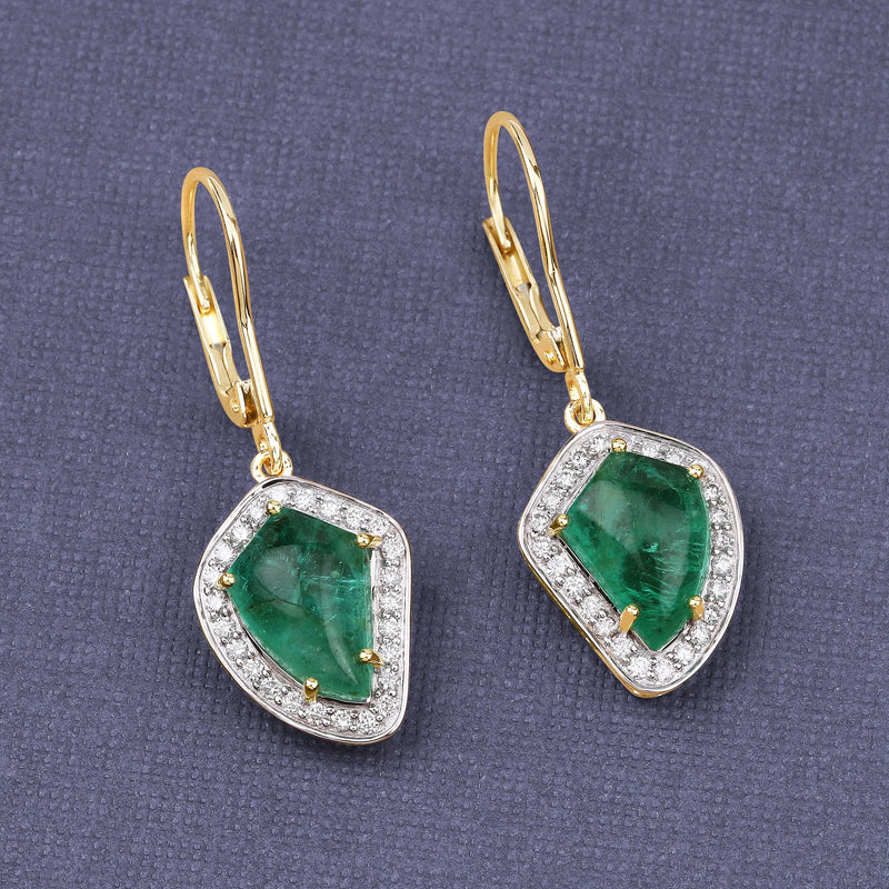 Bids.com 6.40 Carat Genuine Colombian Emerald and White Diamond 14K Yellow Gold Earrings Earrings