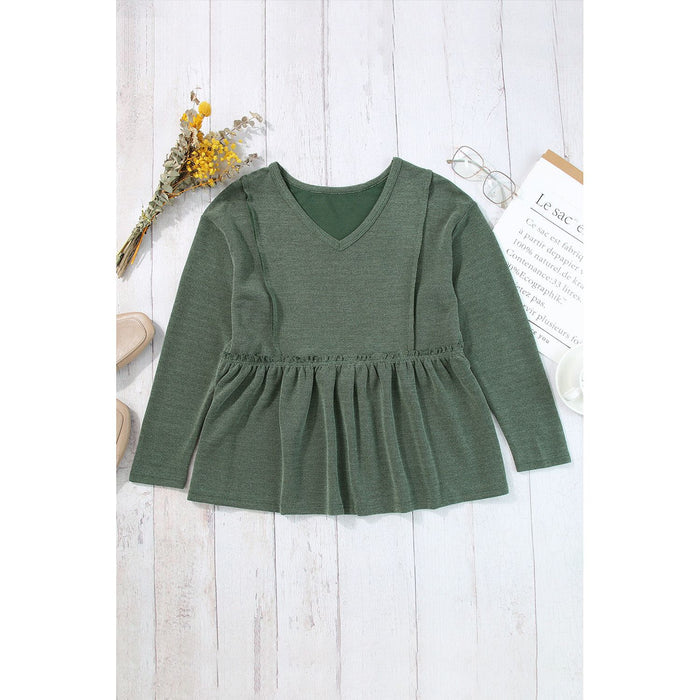 Peplum V-Neck Long Sleeve T-Shirt