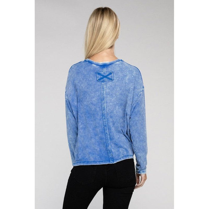 Washed Ribbed Dolman Sleeve Round Neck Top