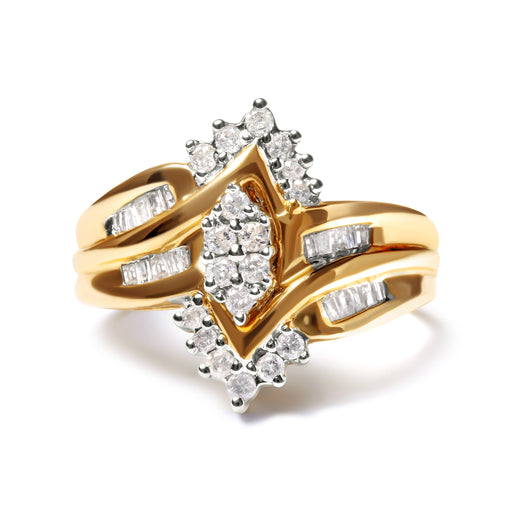 Bids.com 10K Two-Toned 1/2 Cttw Round And Baguette-Cut Composite Pear Head Diamond Ring (H-I Color, I2-I3 Clarity) - Ring Size 7 Rings