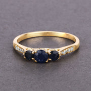 Bids.com 0.56 Carat Genuine Blue Sapphire and White Diamond 14K Yellow Gold Ring Rings