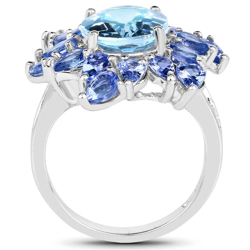 Bids.com 6.52 Carat Genuine Blue Topaz & Tanzanite .925 Sterling Silver Ring Rings