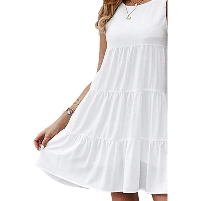 Ruffled Round Neck Cap Sleeve Mini Dress