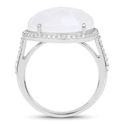 Bids.com 7.33 Carat Genuine White Rainbow Moonstone And White Topaz .925 Sterling Silver Ring Rings
