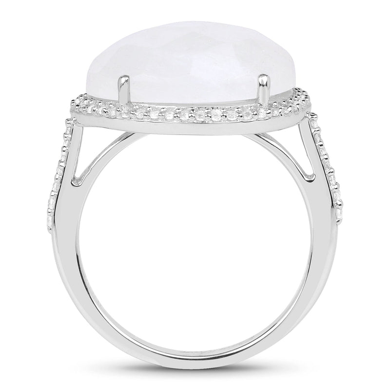 Bids.com 7.33 Carat Genuine White Rainbow Moonstone And White Topaz .925 Sterling Silver Ring Rings