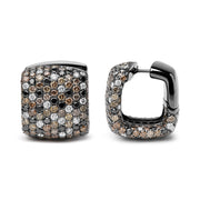 Bids.com Black Rhodium Plated 18K White Gold 12 5/8 Cttw Multi Color Diamond Square Domed Huggie Hoop Earrings  (Brown, Black, G-H Color, SI1-SI2 Clarity) Earrings