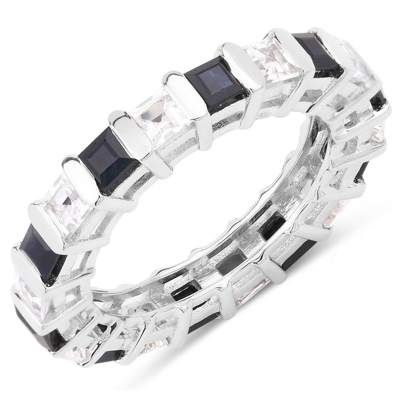 Bids.com 3.60 Carat Genuine Blue Sapphire and White Topaz .925 Sterling Silver Ring Rings