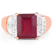 Bids.com 14K Rose Gold Plated 4.26 Carat Genuine Glass Filled Ruby and White Topaz .925 Sterling Silver Ring Rings
