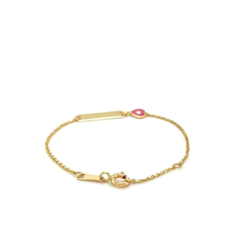 Bids.com 14k Yellow Gold 5 1/2 inch Childrens ID Bracelet with Enameled Heart Bracelets