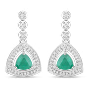 Bids.com 1.39 Carat Genuine Zambian Emerald and White Diamond 14K White Gold Earrings Earrings