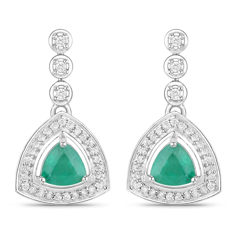 Bids.com 1.39 Carat Genuine Zambian Emerald and White Diamond 14K White Gold Earrings Earrings