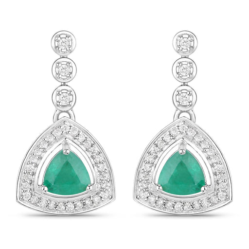 Bids.com 1.39 Carat Genuine Zambian Emerald and White Diamond 14K White Gold Earrings Earrings
